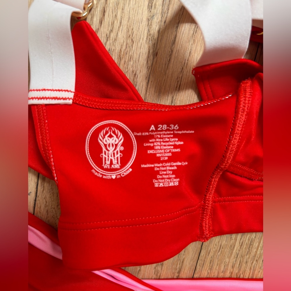 We Are Hah Red Two-Piece Bikini Set with reversible Pink bottoms. Size medium - Picture 3 of 3